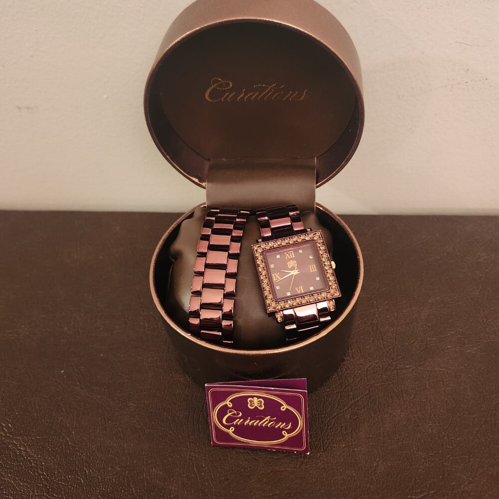 The Accutime Curations Watch & Bracelet in Brown for Women (New Battery)